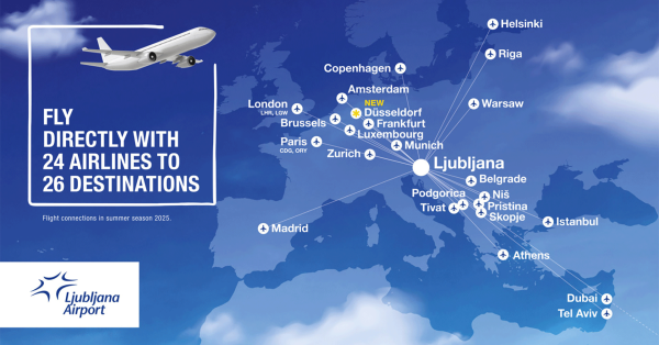 Ljubljana Airport is connected to London, Paris, Madrid, Frankfurt, Zurich, Belgrade, Brussels, Amsterdam...